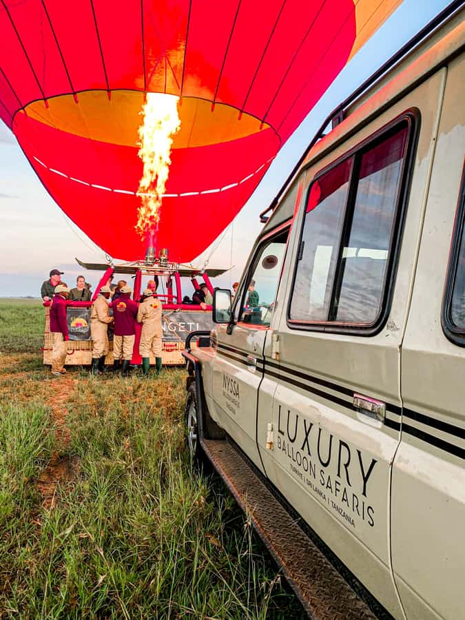 Serengeti Balloon Ride and Luxury Bush Breakfast - The landing, champagne, and breakfast celebration