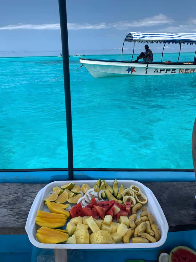 Snorkeling and swimming with dolphins in mnemba island - The sandbank stop and fresh fruit