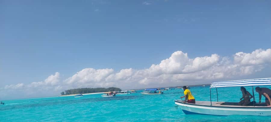 Zanzibar: Mnemba Island Dolphin and Snorkeling Tour - Sandbanks, shallow water, and tropical fruit
